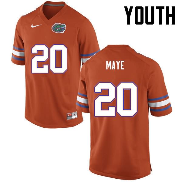 NCAA Florida Gators Marcus Maye Youth #20 Nike Orange Stitched Authentic College Football Jersey ABQ2564AL